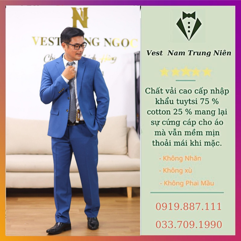 Bộ Vest Trung Niên Cao Cấp Cho Bố, Com Lê Nam Trung Tuổi Hồng Ngọc
