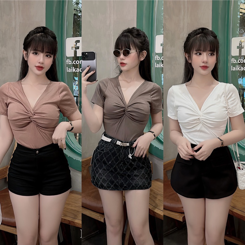 Áo thun kiểu xoắn ngực ôm body tôn dáng sexxy ngắn tay AT6512 - NhiNhi Shop