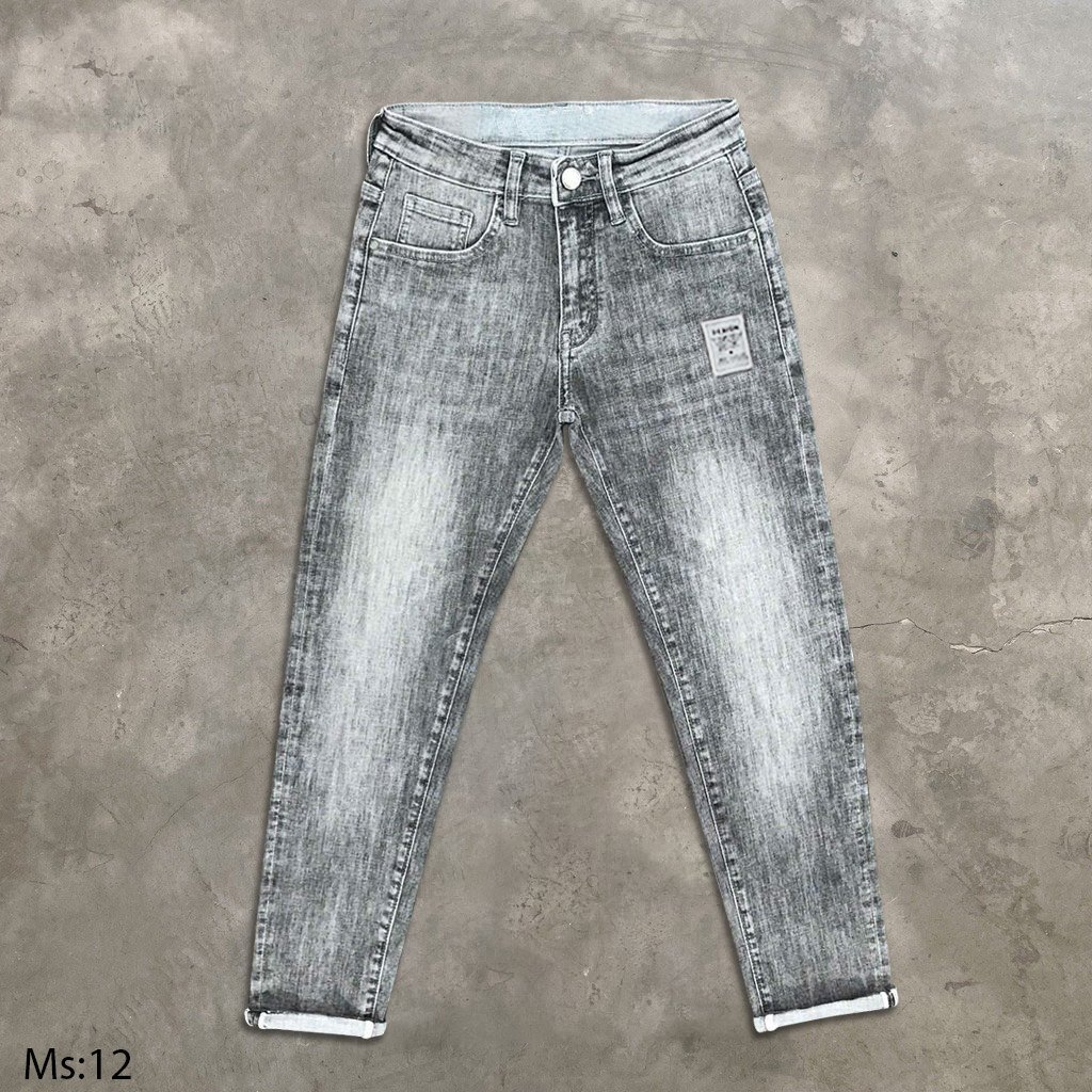 Quần jean nam màu xám thêu họa tiết cá tính chất jean co giãn tốt thỏa mái vận động MH-12