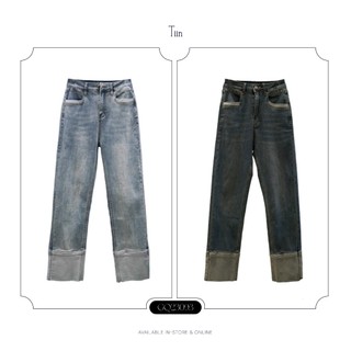 Quần jeans ống suông dáng lửng hai màu tiinstore gq23093
