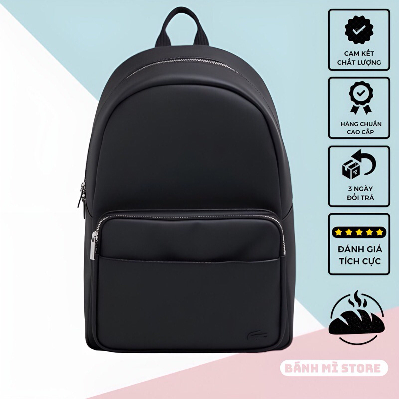 Balo Thời Trang LC Backpack Full Black Logo Basic Chất Liệu Da Si Cao Cấp Chống Nước Balo Đen Trơn - Bánh Mì Store