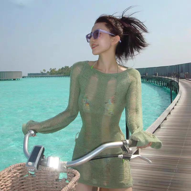 đầm len dệt kim body lưới xuyên thấu cao cấp ko kèm bikini