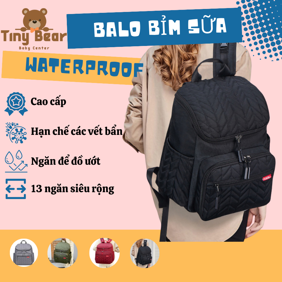 Balo Bỉm Sữa Thời Trang đa năng chống thấm nước cao cấp cho mẹ và bé Sức chứa cực lớn by Tiny Bear