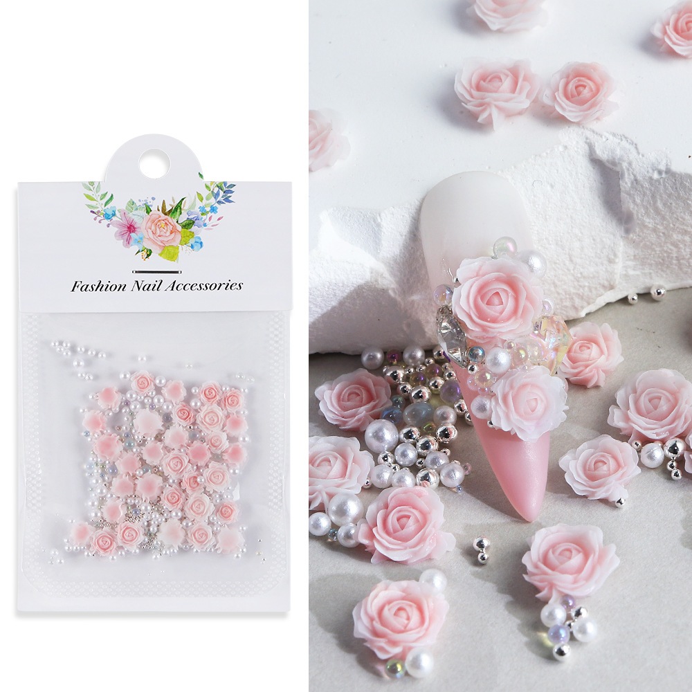 Sét charm nail hoa hồng gắn móng