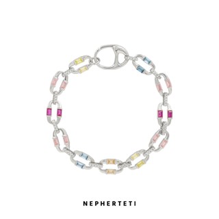 Lắc tay nam nữ bạc 925 nguyên khối xi bạch kim đính đá Zircon 5A thiên nhiên - Nepherteti