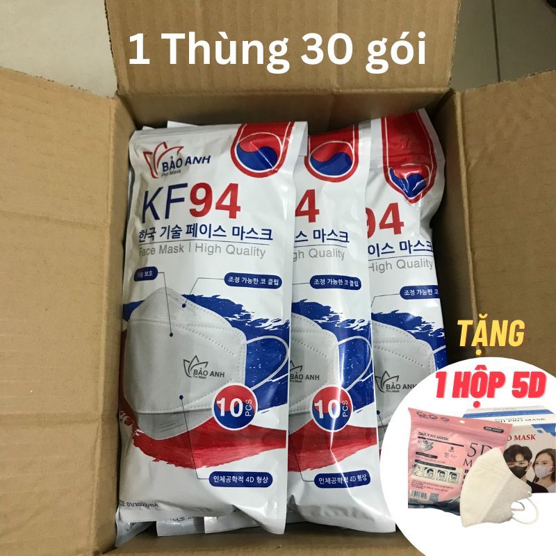 Khẩu Trang Y Tế 4D Kf94 Kháng Khuẩn Chống Bụi Mịn 4 Lớp Chống Nước Chính Hãng Bảo Anh, Mua 1 Thùng Tặng 1 Hộp 5D