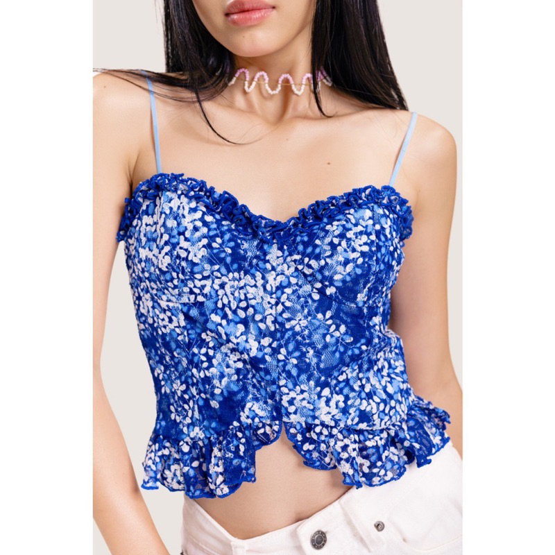 PASS NEW 100% áo 2 dây ôm ngắn ngang eoo phối bèo LIBE