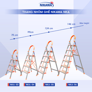 Thang Nhôm Ghế Tay Vịn NIKAWA 3 - 4 - 5 Bậc gia đình, NKA-03.NKA-04,NKA-05 Xếp Gọn Bậc to