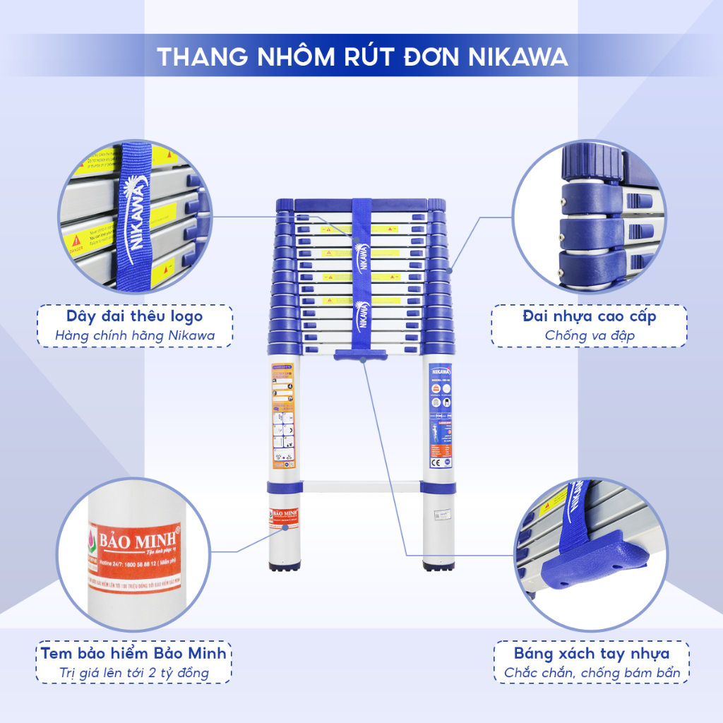 [Tặng ốp + chốt] Thang Nikawa Chính Hãng NK60, NK54, NK50, NK48, NK44, NK38, NK32 đa dụng chắc chắn