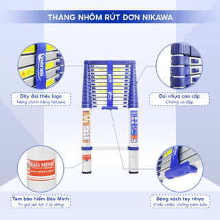 [CHÍNH HÃNG] Thang nhôm rút đơn Nikawa Nhật Bản NK50 5m, NK48 4m8, NK44 4m4, NK38 3m8, NK32 3m2