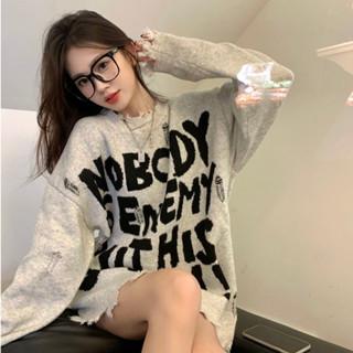 Áo sweater len chữ NOBODY rách gấu hoạ tiết thời trang, áo len unisex form rộng hàng QC phong cách Hàn Quốc SP81