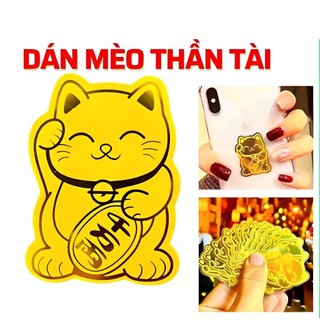 Mèo thần tài mạ vàng 24k hút may mắn tài lộc cho người sử dụng dán ốp điện thoại
