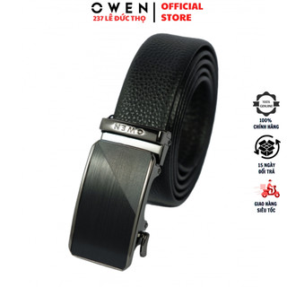 Thắt lưng da nam cao cấp OWEN BELT232613 dây màu đen Chất Liệu Da Bò Thật nhập khẩu mặt khóa trượt tự động Thắt lưng