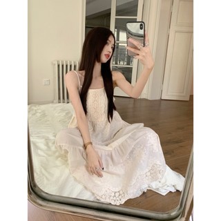 (Sẵn, Có Ảnh Thật) Đầm Ren Hai Dây Dáng Babydoll Dày Dặn Phong Cách Pháp 