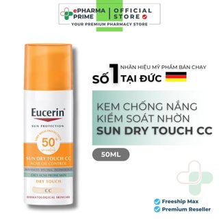 Kem Chống Nắng Eucerin Sun Dry Touch CC Oil Touch SPF50+ Kiểm Soát Nhờn, Có Màu 50ml