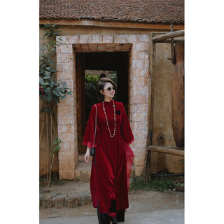 ÁO DÀI NHUNG ĐỎ
