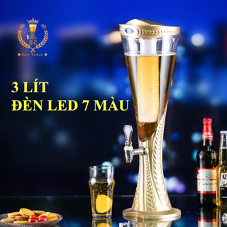 Tháp bia 3 lít vân đế lúa mạch HC Đựng bia tươi beer hơi Đèn led 7 màu lõi đá giữ lạnh cho quán nhậu