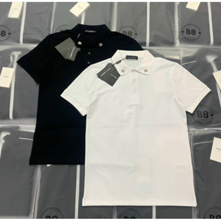 Áo polo nam boy phố có hoạ tiết thêu logo kim loại hai màu trắng đen trơn đơn giản cotton gai BTSHOP