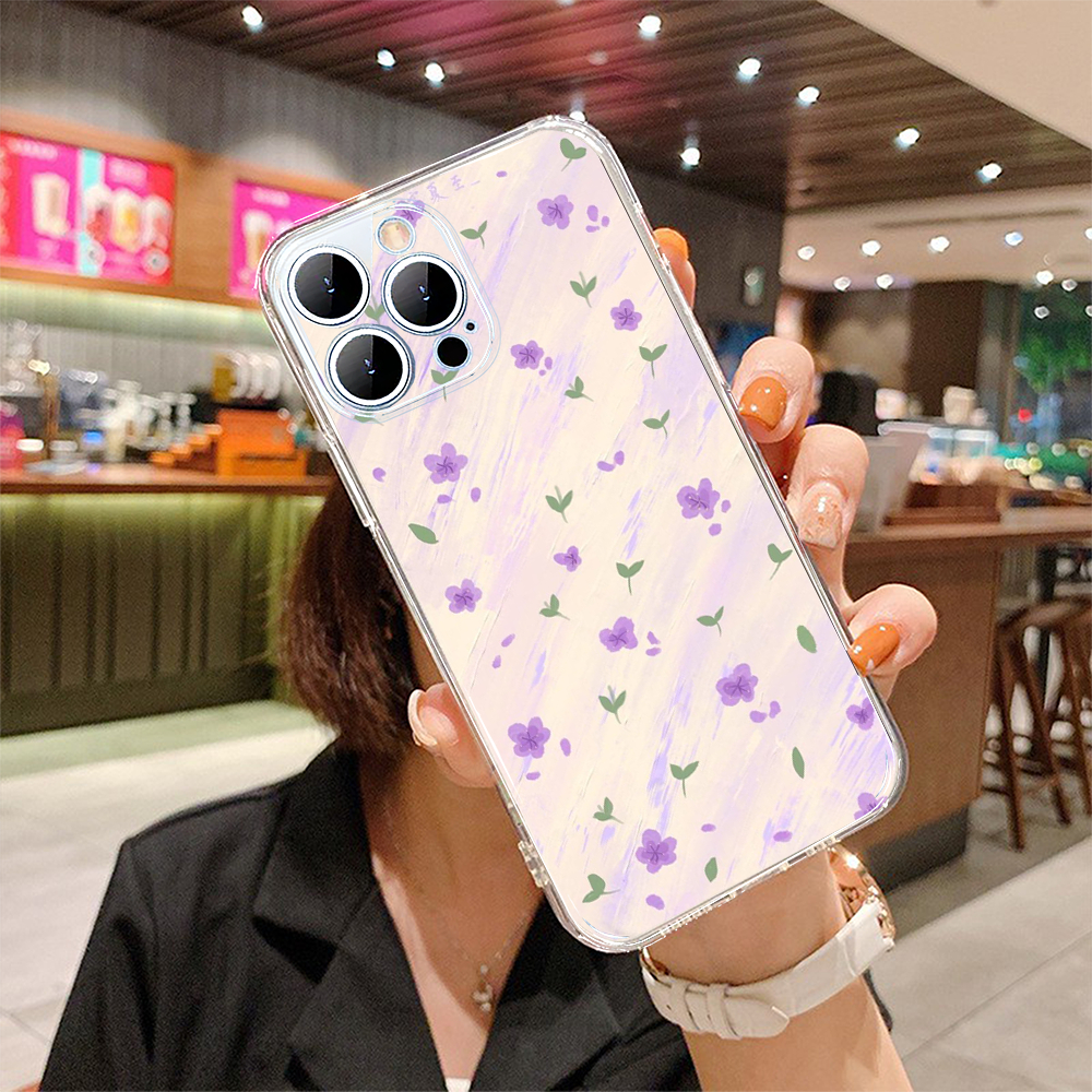 Ốp Điện Thoại iphone trong hoa tím nhí Cho Iphone 15 13 14 12 11 Pro  MAX X XR  XS MAX 7 8P 6S u1145