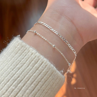 Set 2 lắc tay vòng tay nữ bạc basic phong cách Hàn Quốc Cá jewelry