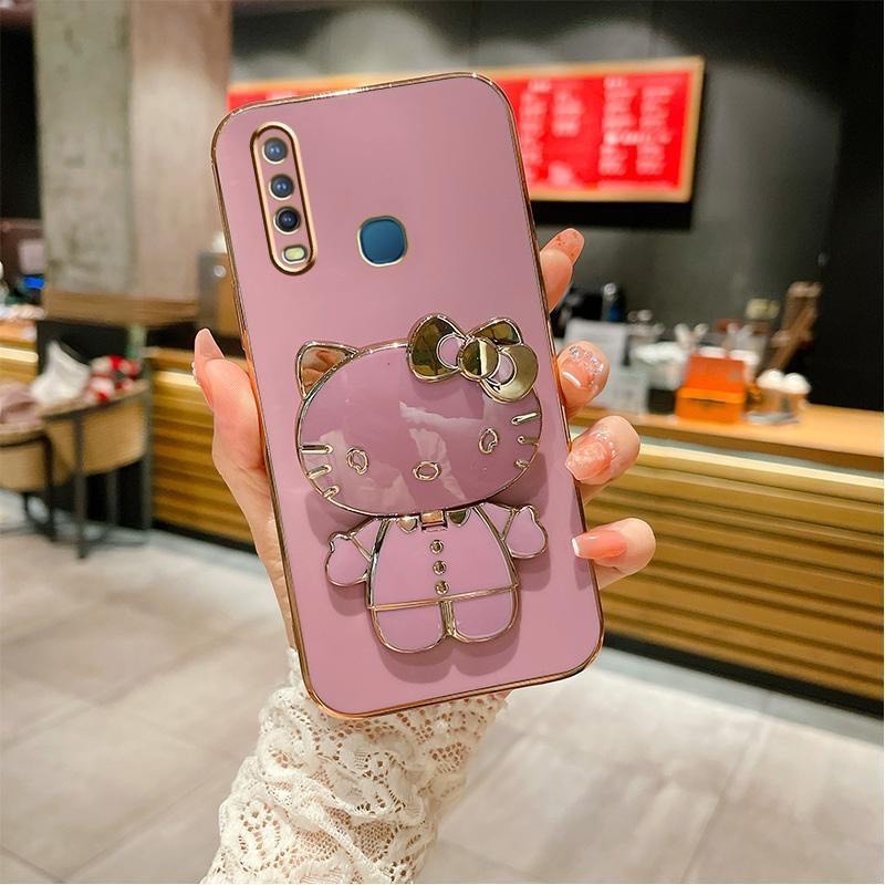Ốp Lưng Sang Trọng Cho Samsung A20S  hình kitty có gương soi làm giá đỡ Samsung A20S