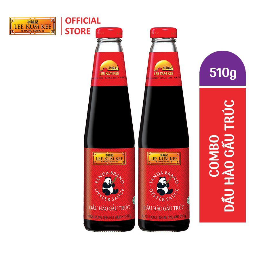 Dầu hào Lee Kum Kee Panda Brand Oyster Sauce (Combo 2 chai 510g) hiệu gấu trúc với chiết xuất hào chọn lọc 11%