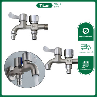 Vòi nước 2 đầu ra inox, Vòi nước 2 đầu cho máy giặt chia nước thành 2 cổng xả độc lập, chất liệu Inox 304 cao cấp