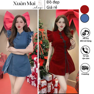 Đầm jeans/denim 2 dây cúp ngực dây kéo lưng form xoè siêu xinh hottrend
