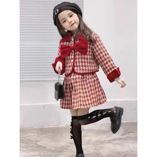 Sét dạ bé gái kẻ caro kèm chân váy