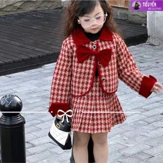 Sét dạ bé gái kẻ caro kèm chân váy
