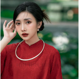 Áo Dài Dáng Suông Lụa Gấm Hoa màu đỏ, áo dài gấm cổ 2 phân, áo dài tết
