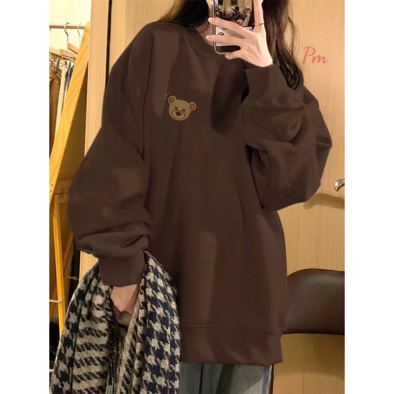 Áo sweater dài tay nỉ bông họa tiết logo trái tim trẻ trung - Phông suông cổ tròn trơn suông phong cách hàn quốc