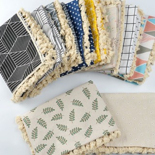 (50/100*75CM_VẢI THÔ VIỀN REN TUA RUA) Khăn phủ máy giặt, yủ lạnh chống bụi. Khăn trải bàn học sinh