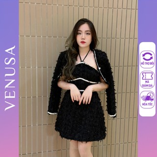 Set váy dạ sợi nổi BIGSIZE kiểu cổ yếm mix áo khoác ngoài Venusa Store