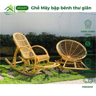 Ghế mây thư giãn bập bênh ngoài trời kèm nệm vải bố chuẩn kích thước dùng cho người lớn đọc sách, xem tivi / HCM