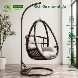 Ghế Xích Đu Mây Nhựa Smarthomes Khung Kim Loại Sơn Tĩnh Điện trang trí nội thất sân vườn quán cafe bảo hành 24 tháng