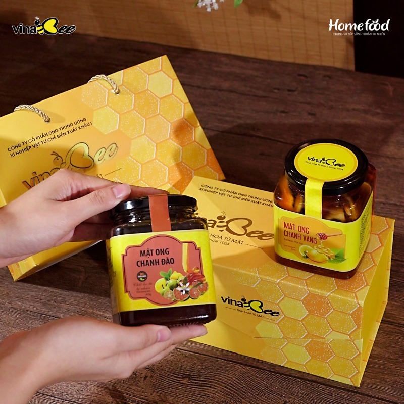 Bộ hộp quà mật ong Vinabee – set quà mật ong thiên nhiên (hoa nhãn, hoa rừng, bạc hà…), quà biếu Tết, quà tặng sức khỏe