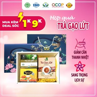 Hộp quà trà gạo lứt túi lọc 4 món của Siêu Thị Thiên Nhiên, set biếu tặng sang trọng ý nghĩa giúp giảm cân thanh nhiệt