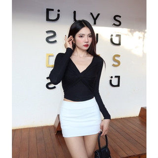  Áo croptop nữ tay dài HHVINTAGE kiểu xoắn ngực 2 lớp thun co dãn Top A47 