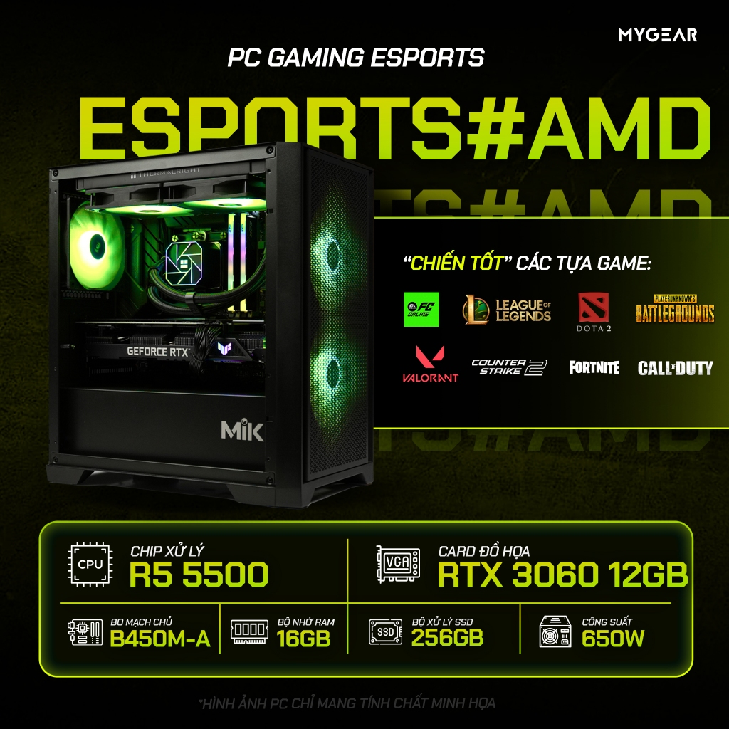 PC Gaming Esport AMD R5 5500/ RTX 3060 12GB/ 16GB/ 256GB Hàng mới 100% - Bảo hành theo từng linh kiện | BigBuy360 - bigbuy360.vn