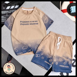 Bộ bé trai cao cấp in loang 2 màu (12-48kg), chất cotton chính phẩm in nhiệt chữ và wash màu siêu đẹp - STYLE JUMY KIDS