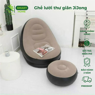 Ghế nệm hơi thư giãn cao cấp Smarthomes Jijong bọc nhung cao cấp tặng kèm đôn kê chân, ghế lười đọc sách xem phim