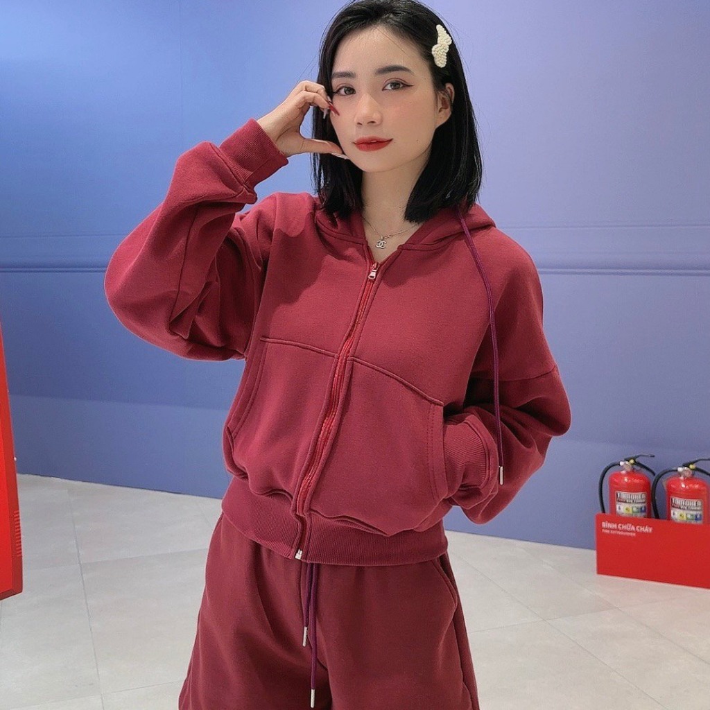 LAS022 Áo khoác Nỉ Croptop Hoodies phong cách Hàn Quốc, trẻ trung năng động