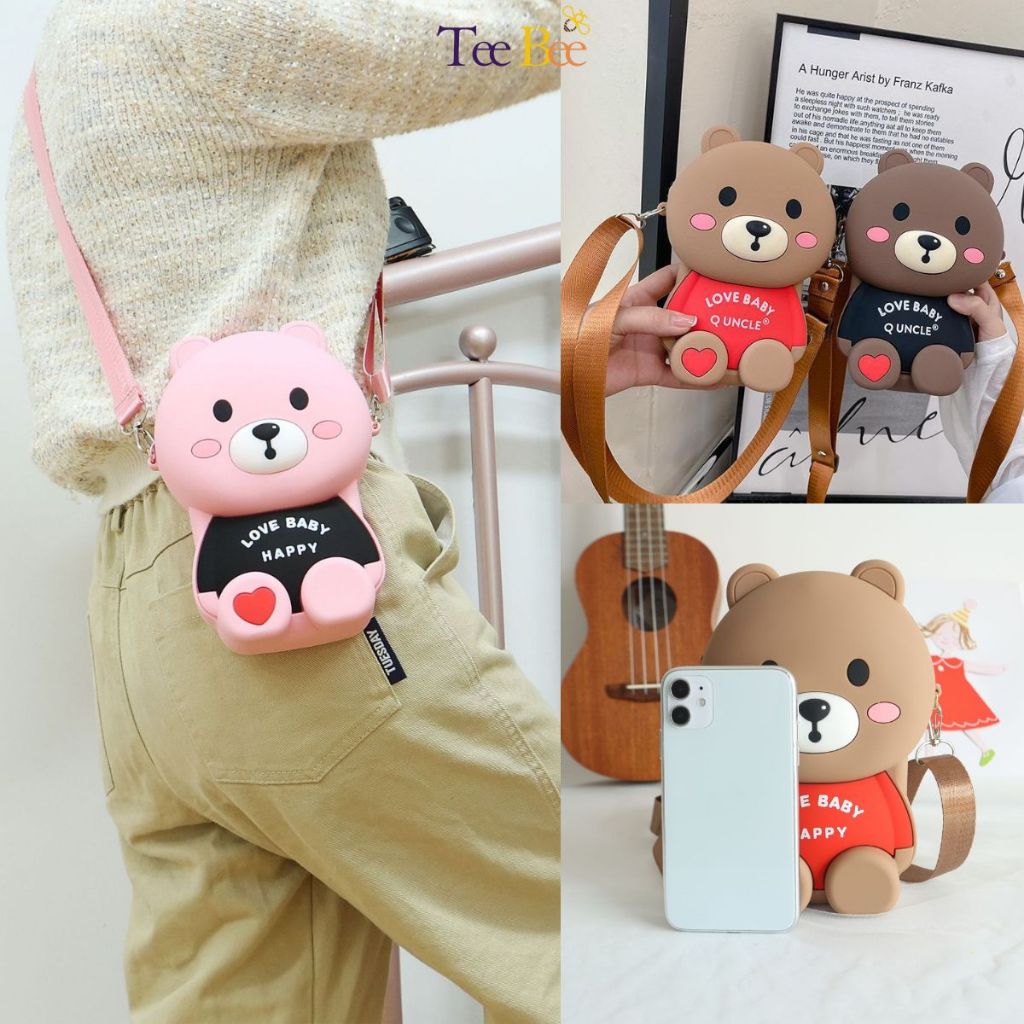 Túi Đeo Chéo Silicon Pop It Hình Gấu Cho Bé Trai Bé Gái Họa Tiết Họat Hình Dễ Thương Kích Thước Lớn