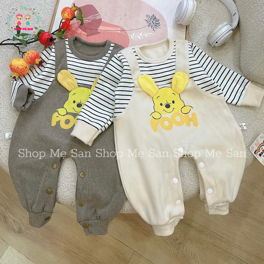 Bodysuit Cho Bé Gái, Bodysuit Cho Bé Trai Dài Tay Chất Liệu Zip Lông Mềm Mịn, Hình Gấu Pooh Dễ Thương - MSD11