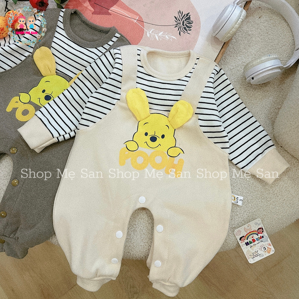 Bodysuit Cho Bé Gái, Bodysuit Cho Bé Trai Dài Tay Chất Liệu Zip Lông Mềm Mịn, Hình Gấu Pooh Dễ Thương - MSD11