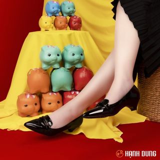 [HCM] Giày Bít Cao Gót Hạnh Dung HD04835AD ( Màu Đen - Kem )