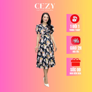 Đầm hoa nhí cổ sơ mi phối bèo tay phồng có size bigsize CEZY D67