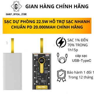 Bộ Sạc dự phòng nhanh trong suốt TZ66 WK với thiết kế hiện đại tích hợp sạc nhanh 22.5w (Bảo Hành 12 Tháng)