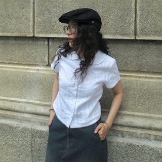 Áo sơ mi nữ tay ngắn form ôm cổ sen - Aufra Studio